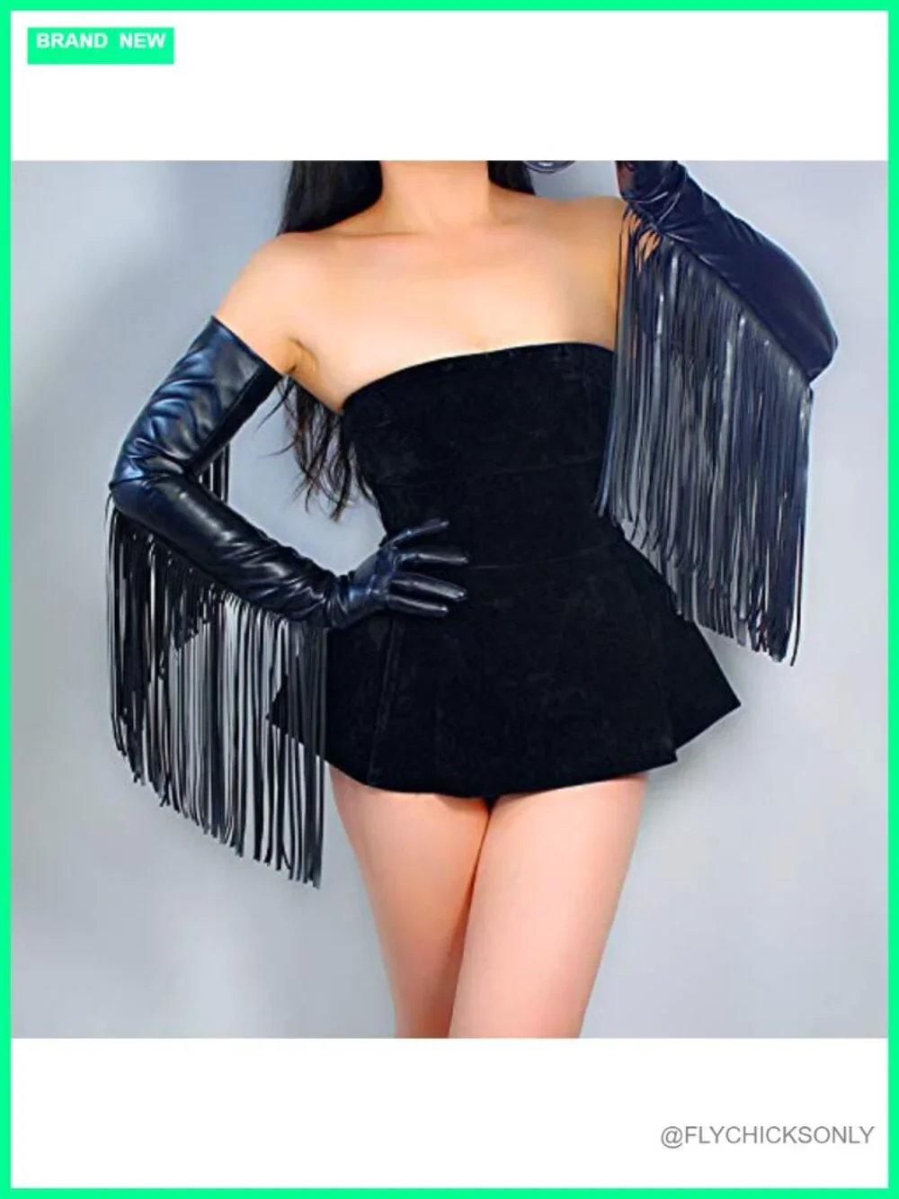 Women Faux Leather Long Fringe Tassel Gloves 28 Inch Costume Opera